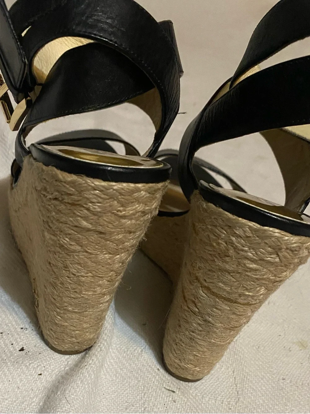 Michael Kors Black Leather Ankle-Strap Espadrille Wedges